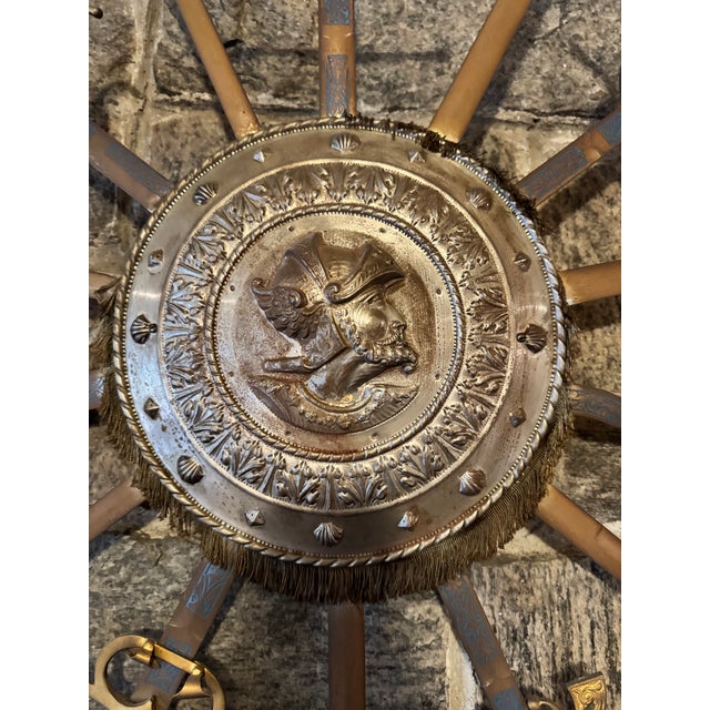 Impressive vintage Spanish-style sword and shield wall plaque, stamped. Made in Spain, and measuring approximately 37...