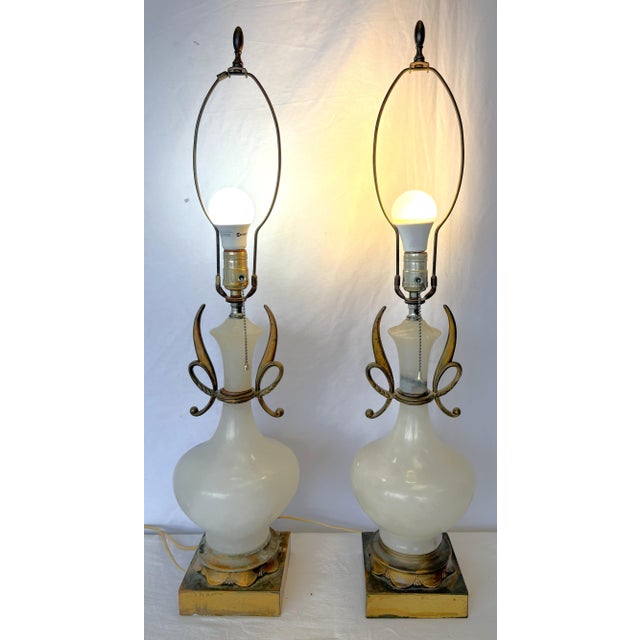 Antique Art Deco/ Hollywood Regency Style Alabaster Table Lamps With Bronze Figureheads- A Pair For Sale In West Palm - Image 6 of 18