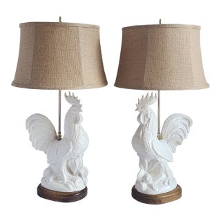 Vintage Porcelain French Provincial Style Rooster Table Lamps - a Pair For Sale