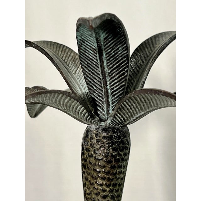 Hollywood Regency Vintage Palm Beach Regency Patinated Brass Palm Tree Candlestick Holder For Sale - Image 3 of 6