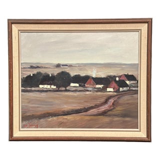 B. Jernberg, Landscape with Farms, 1950s, Oil Painting on Canvas, Framed For Sale