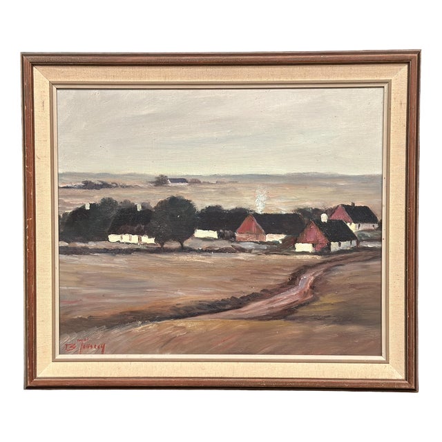B. Jernberg, Landscape with Farms, 1950s, Oil Painting on Canvas, Framed For Sale