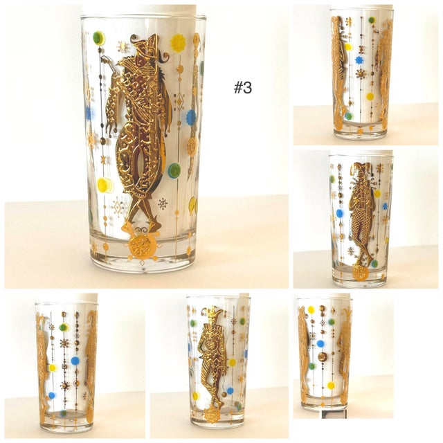 Culver Ltd. 1960s MCM Culver Harlequin Mardi Gras 22k Gold Highball Glasses; Set of 5 For Sale - Image 4 of 7