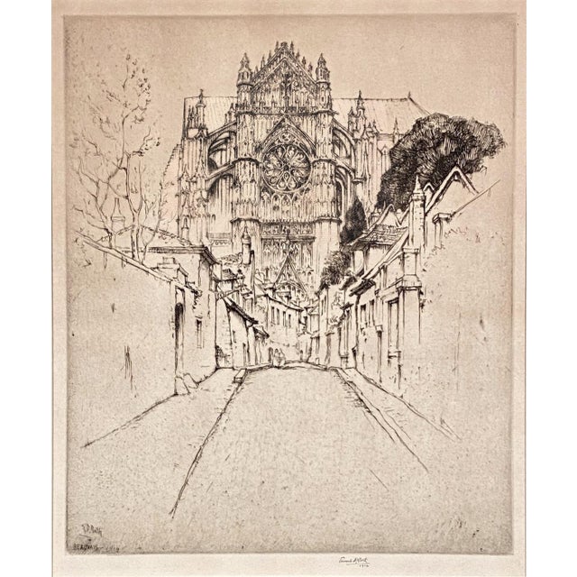 An exquisite 1914 etching by celebrated American printmaker Ernest D. Roth, St. Pierre, Beauvais depicts the dramatic...
