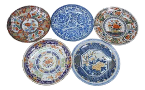 Vintage Japanese Blue White & Polychrome Imari Charger Plates 12" - 5 pcs