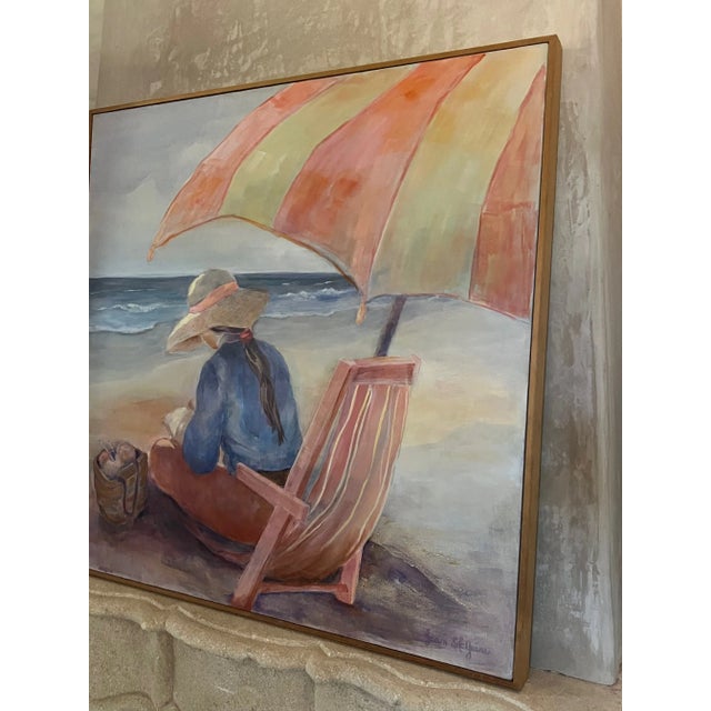 Textile Summer at the Beach Acrylic Painting, Bohemian Style, Signed, 1980s For Sale - Image 7 of 14