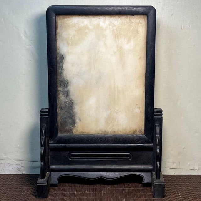 Art Deco Rosewood Framed Marble Table Screen, Natural Stone Landscape For Sale - Image 3 of 9