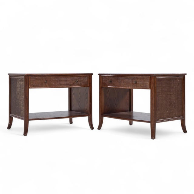 Contemporary Barbara Barry for McGuire Rattan Nightstands - Pair For Sale - Image 3 of 13