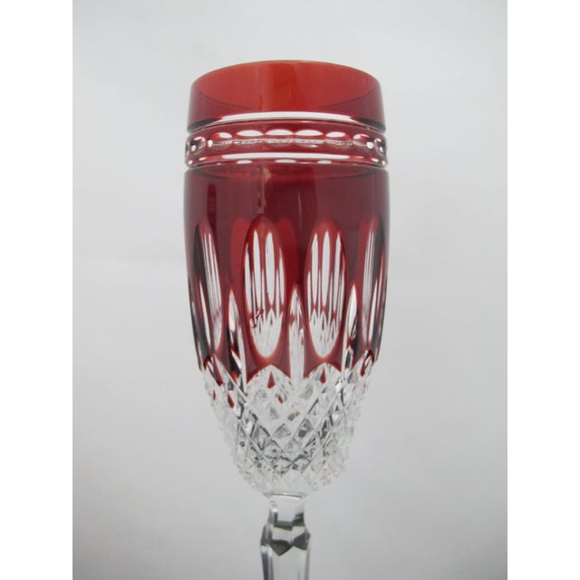Glass Waterford Crystal Clarendon Ruby Red Champagne Flutes 10" Pair For Sale - Image 7 of 9