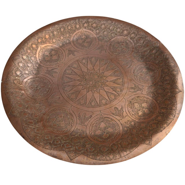 Mid 20th Century Moroccan Engraved Copper Tray For Sale In New York - Image 6 of 9