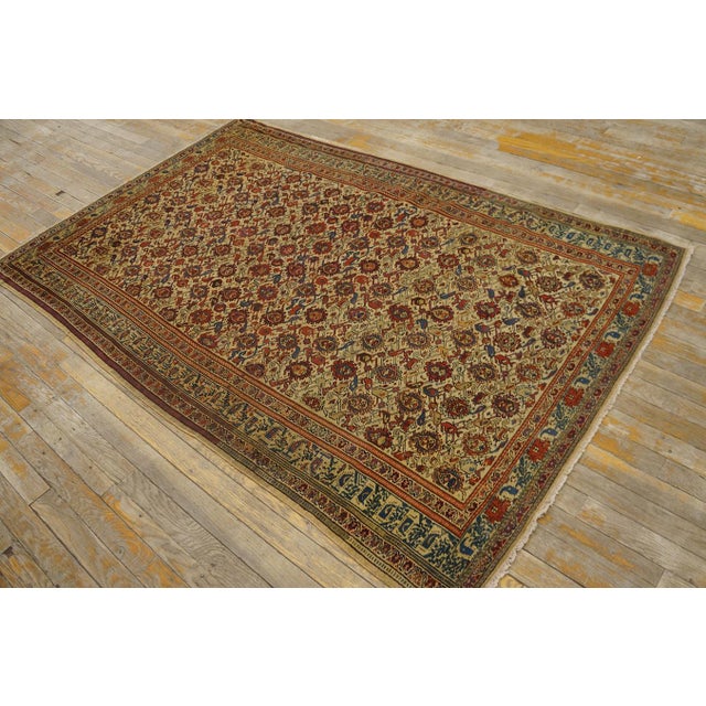 Late 19th Century 1880s Yellow Paisley Geometric Antique Persian Mishan Malayer Rug 4'2" X 6'6" Knotted Wool Carpet For Sale - Image 5 of 6