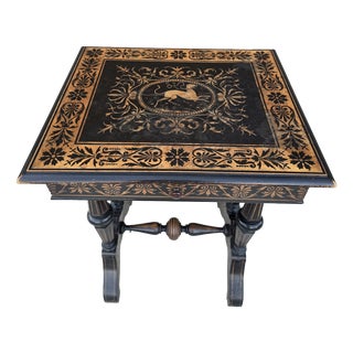 Antique Neo-Renaissance Italian Ebonized Marquetry Worktable with Leopard Motif, 1880s For Sale
