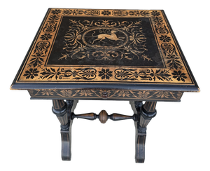 Antique Neo-Renaissance Italian Ebonized Marquetry Worktable with Leopard Motif, 1880s