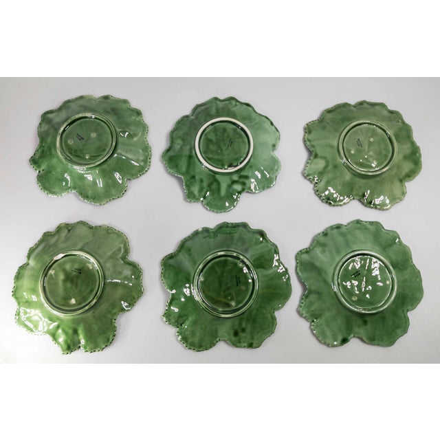 Mid-Century Set of 6 Green Cabbage Luncheon Plates by Secla Portugal For Sale - Image 10 of 18