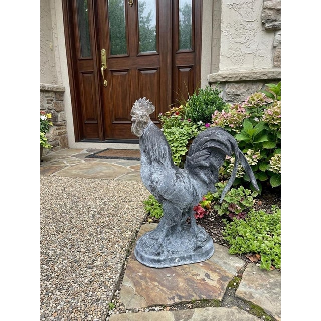 Vintage Rustic Cast Iron Rooster Garden Statuary For Sale - Image 10 of 11