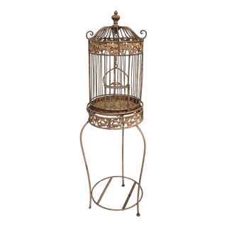 Victorian Cast Iron Bird Cage on Stand, 1880s For Sale