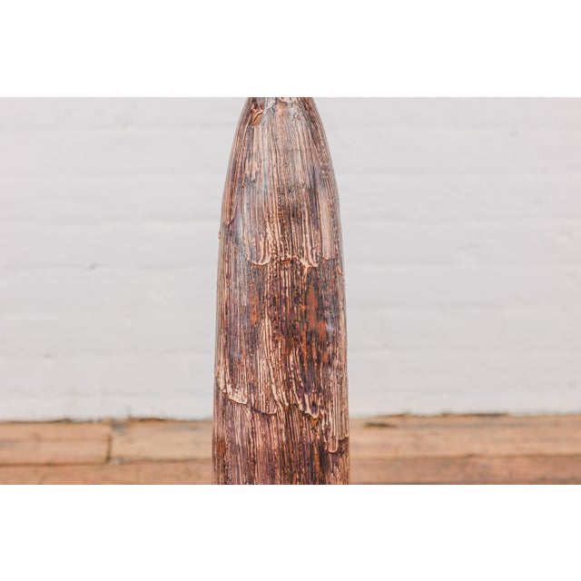 Tall and Slender Textured Brown Minimalist Ceramic Vase For Sale - Image 12 of 12