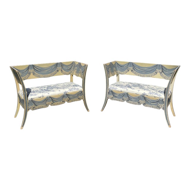 Gustavian Style Painted Swedish Settees - a Pair For Sale