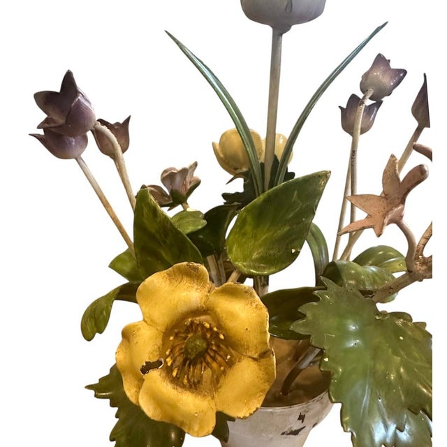 Mid 20th Century Vintage Italian Tole Potted Flowers / Floral Toleware Arrangement Sculpture With Tulip, Buttercup and Lily Blooms For Sale - Image 5 of 7