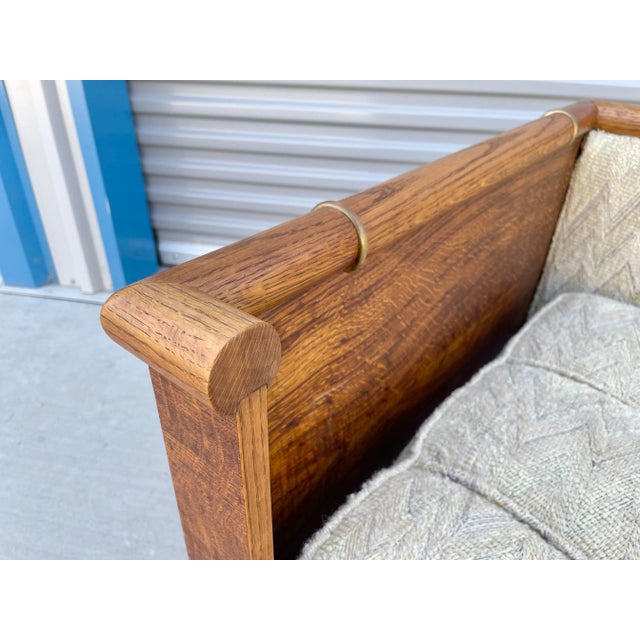 1970s 1960s Mid-Century Campaign Style Tiger Oak Daybed Sofa With Storage Drawers by Marge Carson For Sale - Image 5 of 13