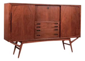 Mid Century Danish Teak Tall Sideboard or Bar Cabinet by Harry Ostergaard