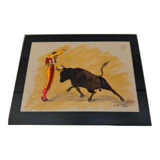 Vintage Angel Zapata Original Painting 1956 Bullfighting Matador Watercolor Signed For Sale