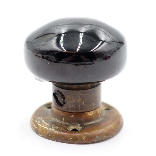 Traditional Antique Black Ceramic Brass Dummy Door Knob For Sale - Image 3 of 4