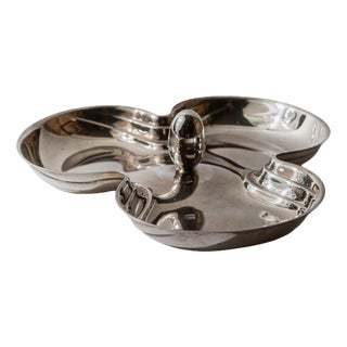 Vintage Silver-Plated Centerpiece with Side Bowls and Egg-Shaped Handle, 1940s For Sale