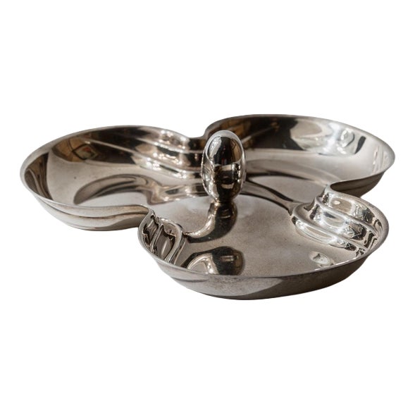 Vintage Silver-Plated Centerpiece with Side Bowls and Egg-Shaped Handle, 1940s For Sale