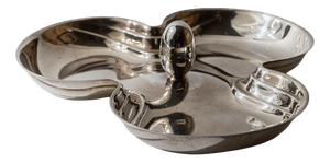 Vintage Silver-Plated Centerpiece with Side Bowls and Egg-Shaped Handle, 1940s