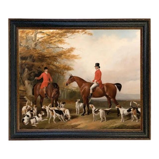 "The Meeting Fox Hunt Scene" Contemporary Reproduction Print on Canvas, Framed 28.25" X 34.25" For Sale