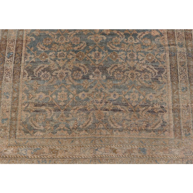 Antique Persian Hamadan Gallery Rug With Soft Blue Field and Allover Design For Sale - Image 9 of 13