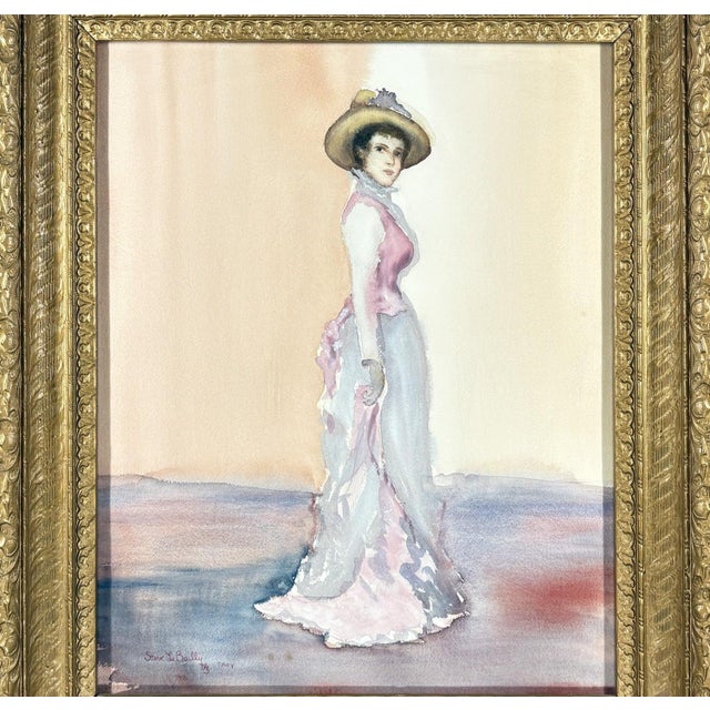 Traditional Original Steve LeBailly Signed Watercolor Portrait After Whistler Adeline Grand Ornate Gilt Frame For Sale - Image 3 of 12