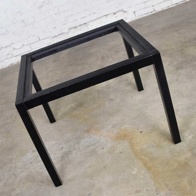 Vintage Modern Blackened Oak Square Parsons Style Side Table With Glass Top For Sale - Image 9 of 13