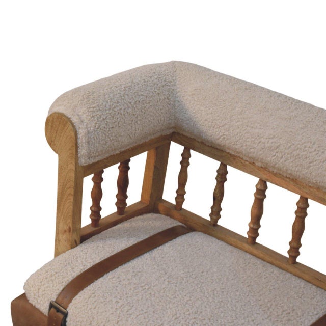 2020s Bouclé and Leather Upholstered Bench With Spindle Back For Sale - Image 5 of 8