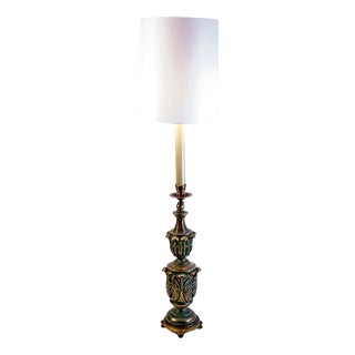 Art Deco Italian Green and Gold Floor Lamp in Bronze and Ceramic, 1930s For Sale