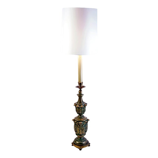 Art Deco Italian Green and Gold Floor Lamp in Bronze and Ceramic, 1930s For Sale