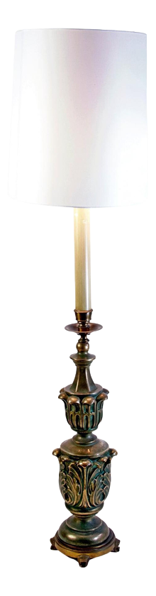 Art Deco Italian Green and Gold Floor Lamp in Bronze and Ceramic, 1930s