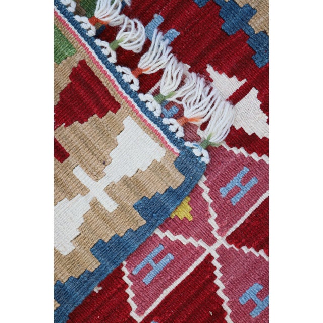 1980s Southwestern Style Hand Knotted Geometric Design Oushak Kilim Runner Rug For Sale - Image 9 of 10