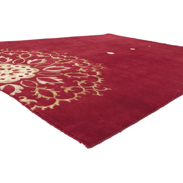 78539 Red Chinese Rug with Floral Mandala, 07'09 x 09'10. Feng Shui meets modern style in this red Chinese Mandala rug....