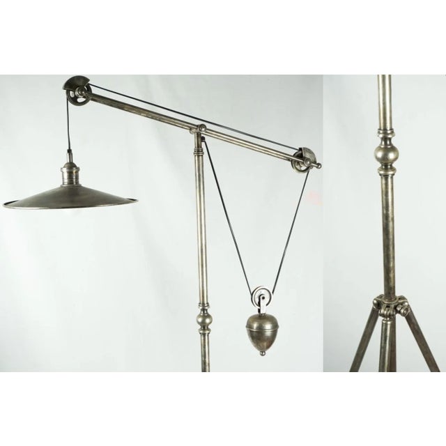 1950s French Mid-Century Modern Industrial Style Tripod Floor Lamp With Counter Weight For Sale - Image 4 of 5