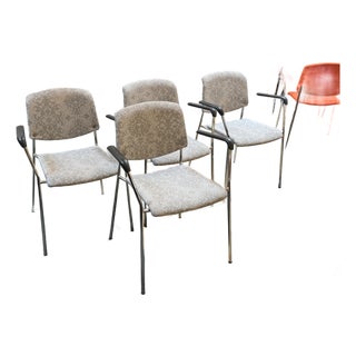 Hightower Modernist Stackable Damask Print Arm Chairs, Set of Four For Sale