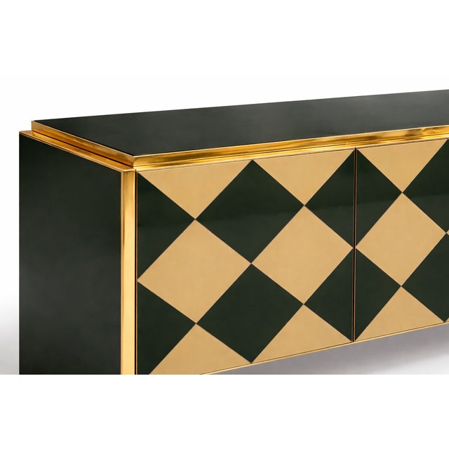 Murano Glass Sideboard with Diamond Pattern and Gilded Brass Edges, 1980s For Sale - Image 3 of 4