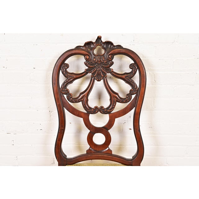 1920s Romweber Antique French Provincial Louis XV Carved Walnut Dining Chairs, Set of Four For Sale - Image 5 of 11