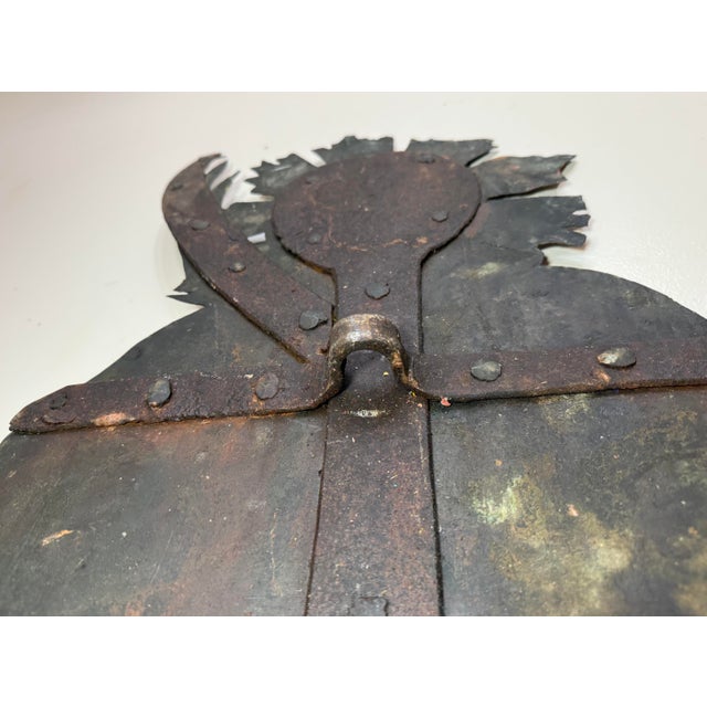 Huge Antique Hand Painted 17th Century Copper Wrought Iron Religious Sign Statue For Sale - Image 17 of 18