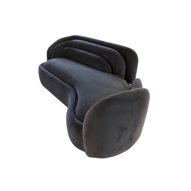Bernard Curved Sofa inn Gray Velvet For Sale In Los Angeles - Image 6 of 8