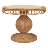 Matthew Izzo Home Gabrielle 40" Woven Rattan Pedestal Dining Table With Glass Top For Sale