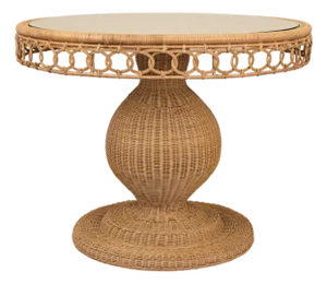 Matthew Izzo Home Gabrielle 40" Woven Rattan Pedestal Dining Table With Glass Top