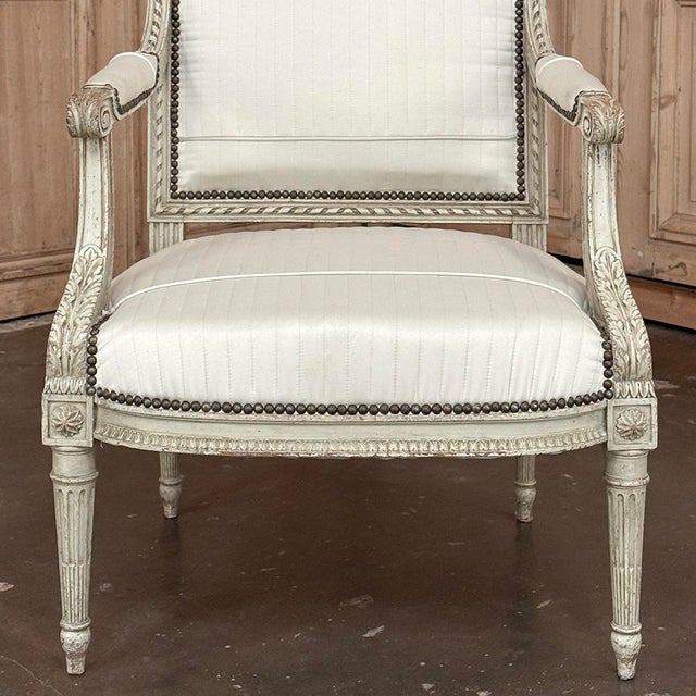 19th Century Louis XVI Painted Salon Armchair ~ Fauteuil For Sale - Image 13 of 17