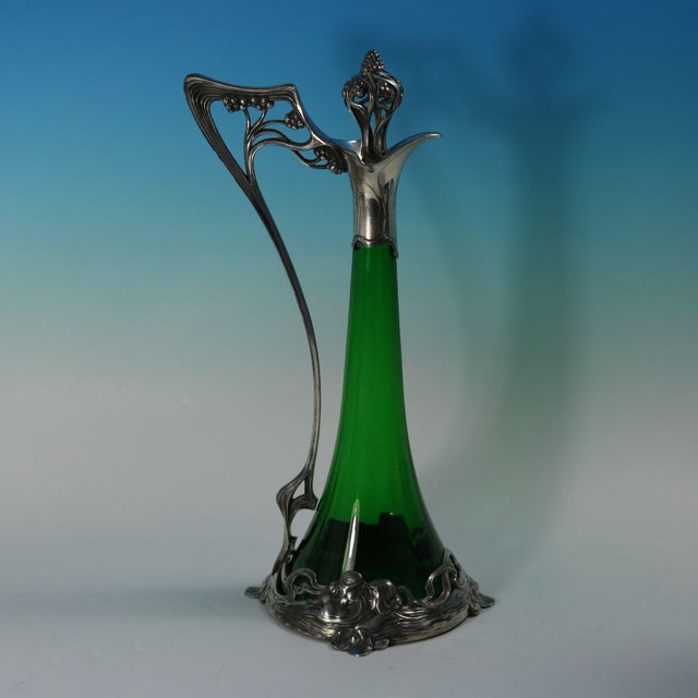 1910s 1910s Art Nouveau WMF Claret Jug and Stopper With Green Glass Liner For Sale - Image 5 of 13